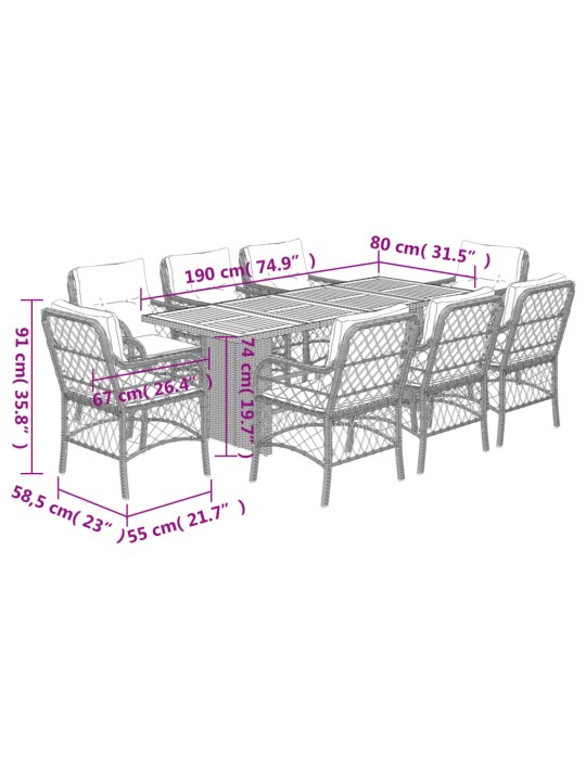 9-osaline aia söögimööbli komplekt patjadega, beežid toonid