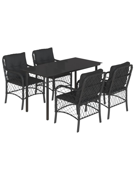 5-osaline aiamööbli komplekt patjadega, must, polürotang