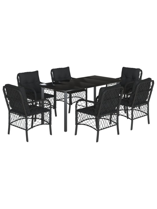 7-osaline aiamööblikomplekt patjadega, must, polürotang