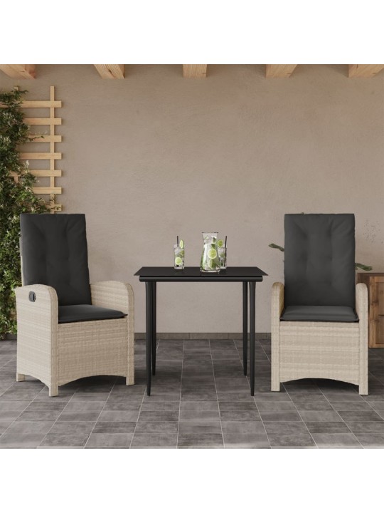 3-osaline aiamööbli komplekt patjadega, helehall, polürotang