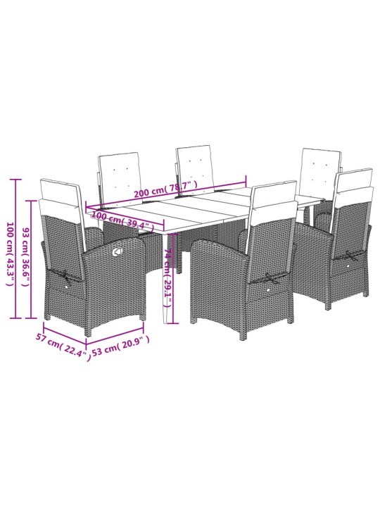 7-osaline aiamööbli komplekt patjadega, helehall, polürotang
