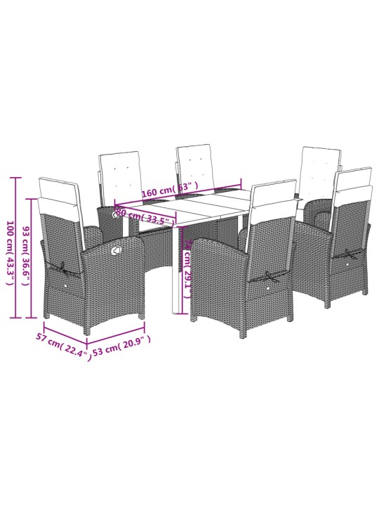 7-osaline aiamööbli komplekt patjadega, helehall, polürotang