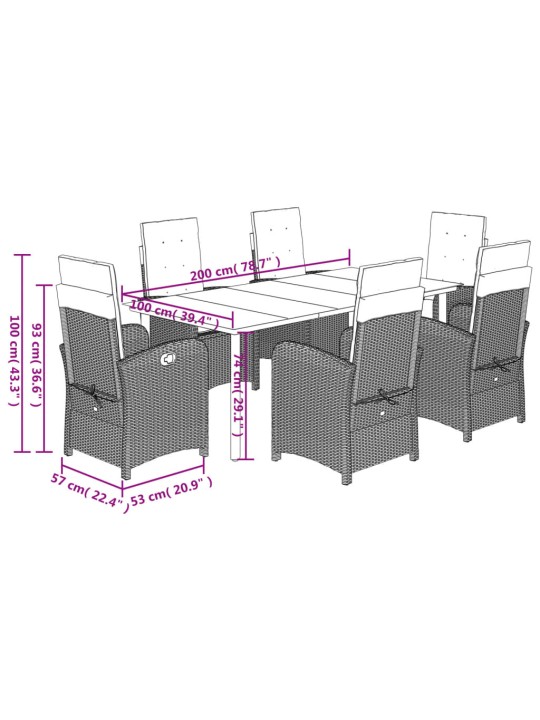 7-osaline aiamööbli komplekt patjadega, helehall, polürotang