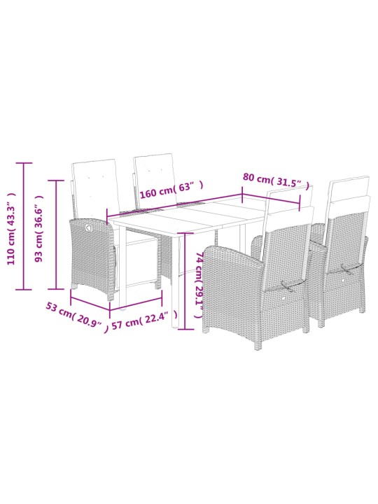 5-osaline aiamööbli komplekt patjadega, beež, polürotang