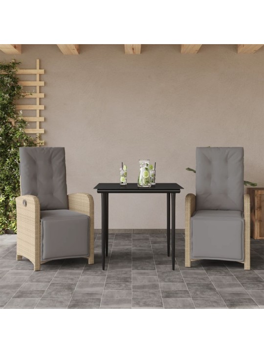 3-osaline bistrookomplekt patjadega, beež, polürotang