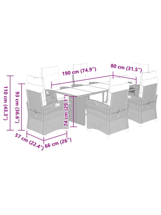 7-osaline aiamööbli komplekt patjadega, helehall, polürotang