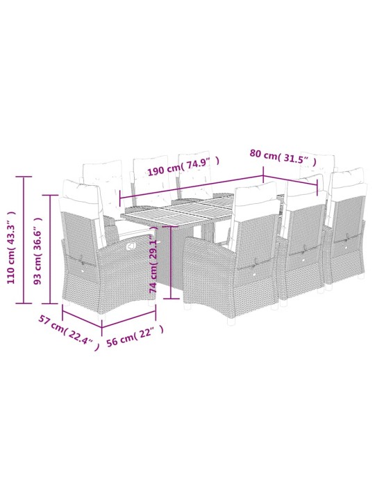 9-osaline aia söögimööbli komplekt patjadega, beežid toonid