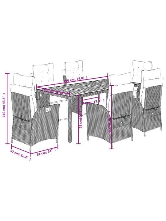7-osaline aiamööbli komplekt patjadega, hall, polürotang