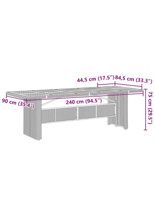 Aialaud akaatsiapuidust plaadiga, hall, 240x90x75 cm, pe-rotang