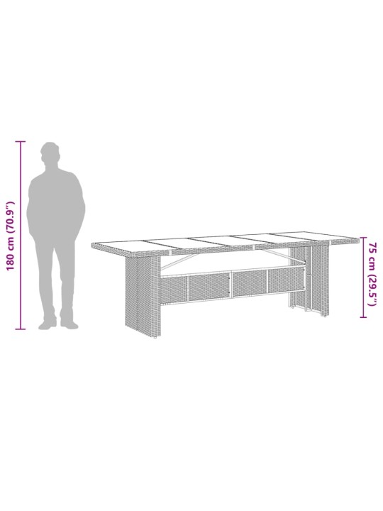 Aialaud klaasplaadiga, pruun, 240 x 90 x 75 cm, polürotang