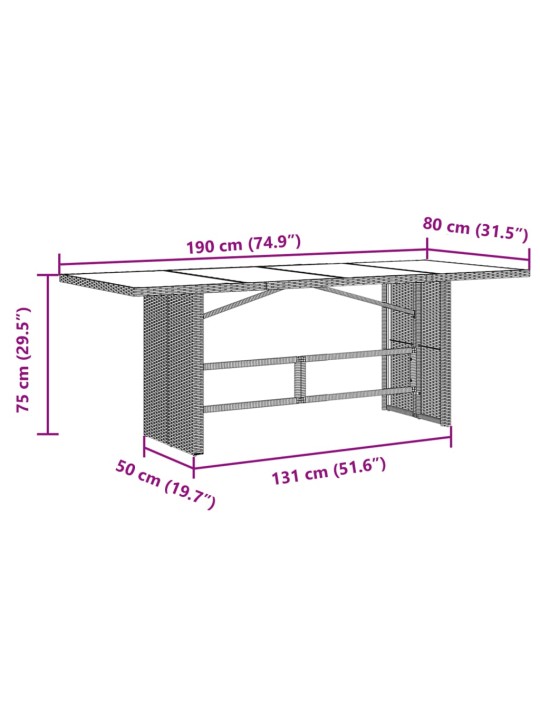 Aialaud klaasplaadiga, pruun, 190x80x75 cm, polürotang