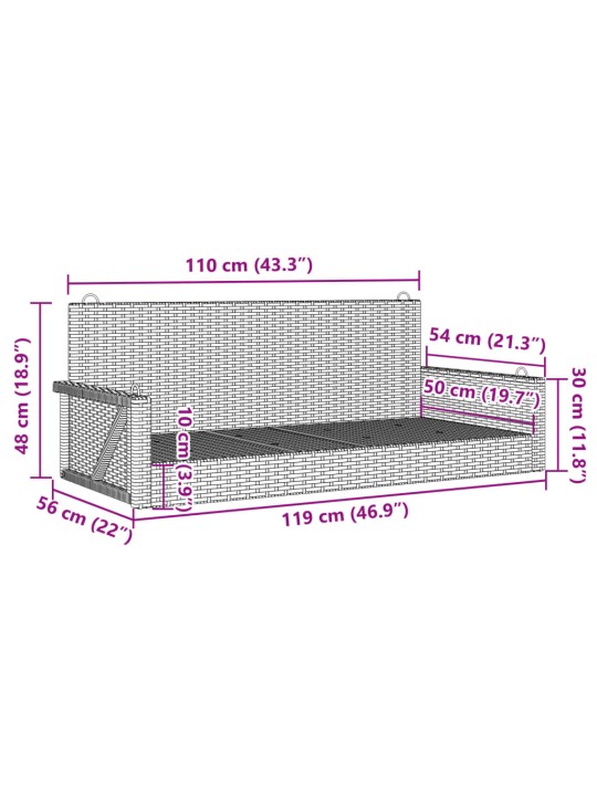 Kiikpink, must, 119x56x48 cm, polürotang