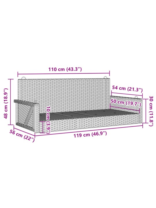 Kiikpink, pruun, 119x56x48 cm, polürotang