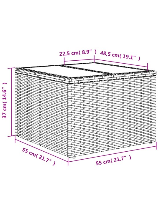 Aialaud klaasplaadiga, beež, 55 x 55 x 37 cm polürotang