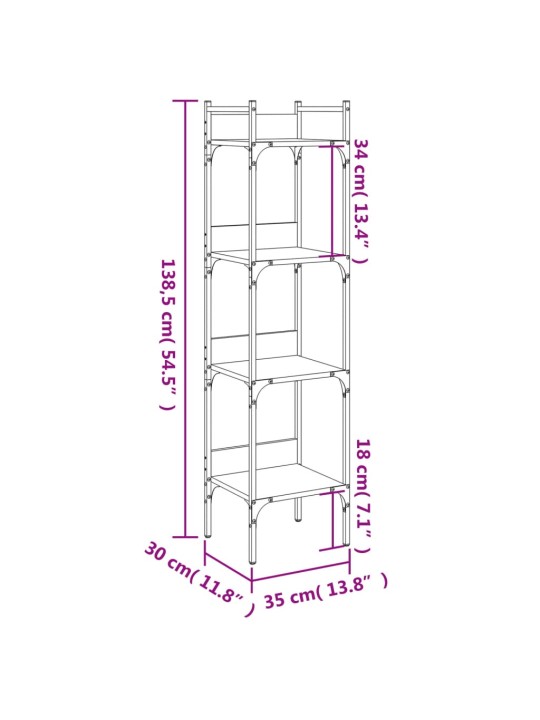 Raamaturiiul 4-korruseline, pruun tamm, 35x30x138,5 cm