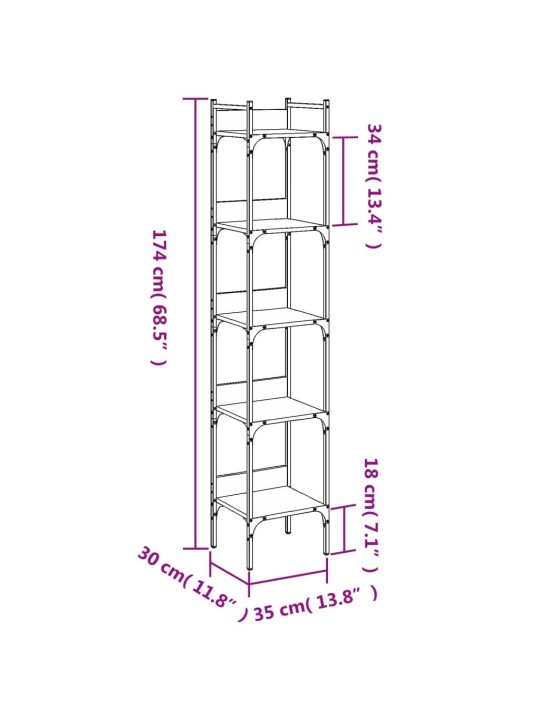 Raamaturiiul 5-korruseline, pruun tamm, 35x30x174 cm, tehispuit