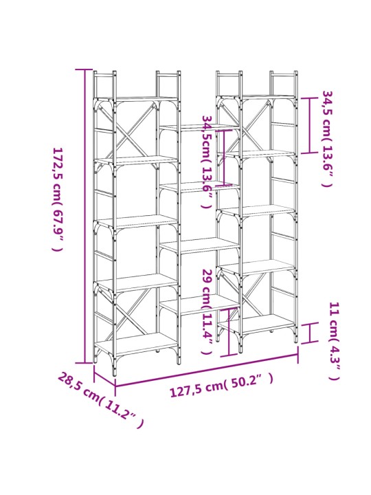 Raamaturiiul, sonoma tamm, 127,5 x 28,5 x 172,5 cm, tehispuit