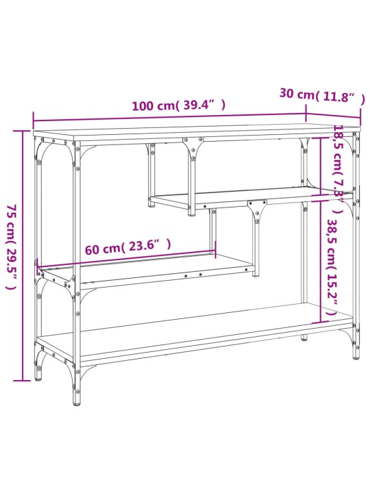 Konsoollaud, hall sonoma tamm, 100x30x75 cm, tehispuit