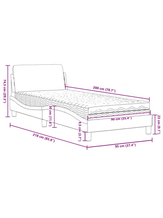 Voodi koos madratsiga, tumepruun, 90 x 200 cm, kangas