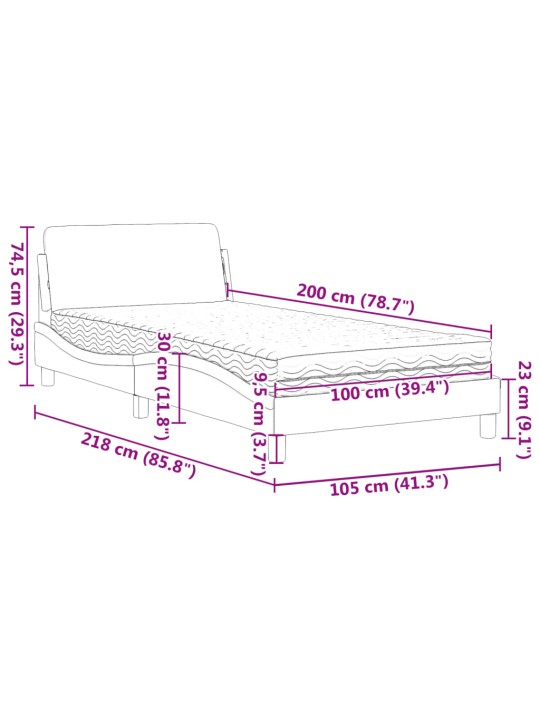 Voodi koos madratsiga, tumepruun, 100 x 200 cm, kangas