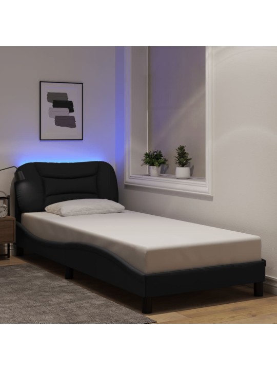 Voodiraam LED-tuledega, must, 80x200 cm, kangas