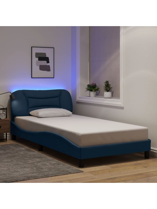 Voodiraam LED-iga ilma madratsita, sinine, 100x200 cm, kangas