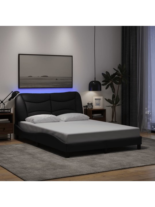 Voodiraam LED-tulega, must, 120 x 200 cm, kangas