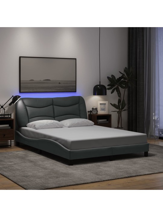 Voodiraam LED-tuledega, helehall, 140x190 cm, kangas