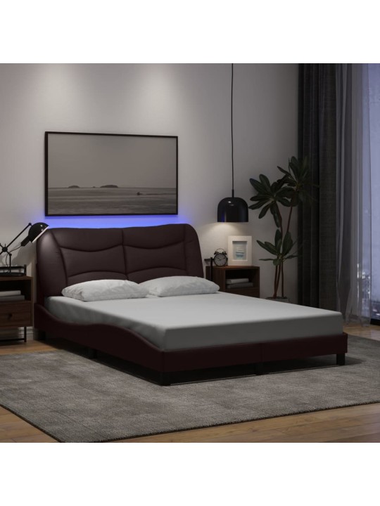Voodiraam LED-tuledega, tumepruun, 140 x 190 cm, kangas