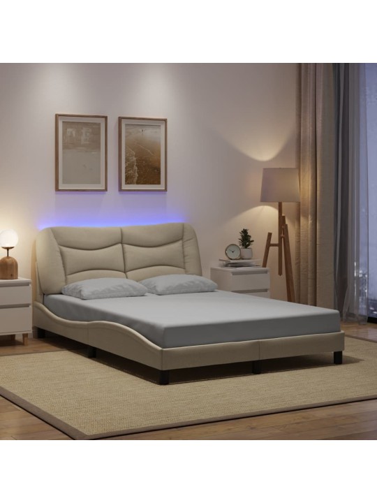 Voodiraam LED-iga ilma madratsita, kreem, 140x190 cm, kangas