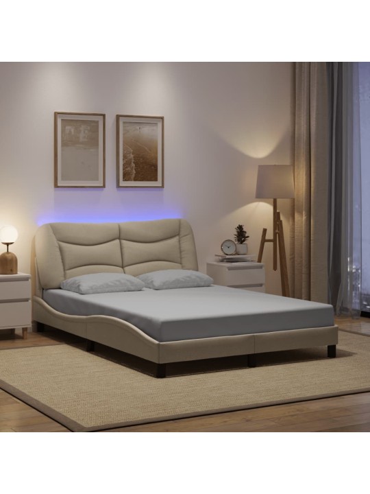 Voodiraam LED-tuledega, kreemjas, 140x200 cm, kangas