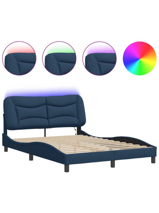 Voodiraam LED-tuledega, sinine, 140 x 200 cm, kangas