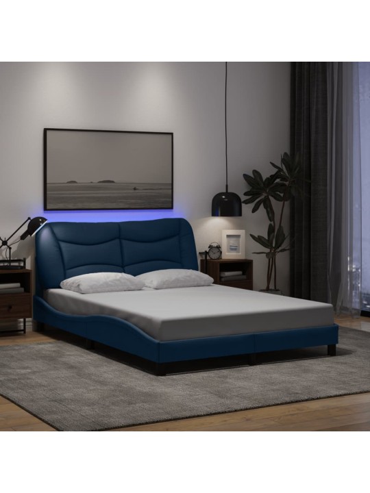 Voodiraam LED-tuledega, sinine, 140 x 200 cm, kangas