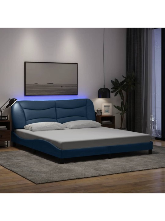 Voodiraam LED-iga ilma madratsita, sinine, 180x200 cm, kangas