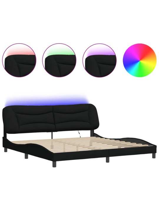 Voodiraam LED-iga ilma madratsita, must, 200x200 cm, kangas