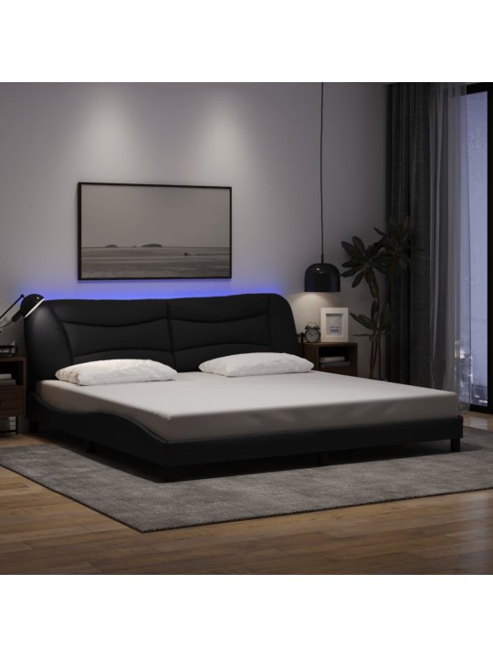 Voodiraam LED-iga ilma madratsita, must, 200x200 cm, kangas