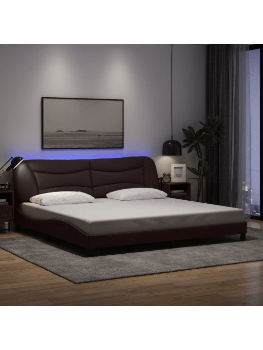 Voodiraam LED-tuledega, tumepruun, 200x200 cm, kangas