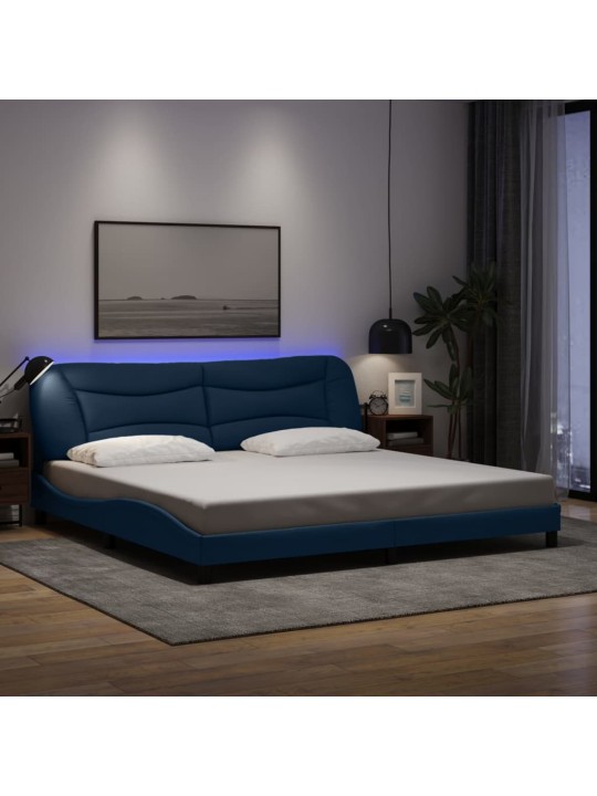 Voodiraam LED-iga ilma madratsita, sinine, 200 x 200 cm, kangas