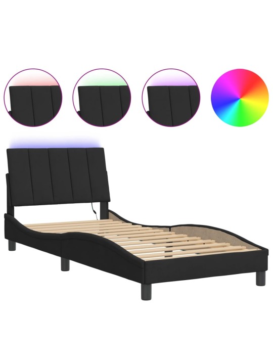 Voodiraam LED-tuledega, must, 80x200 cm, samet