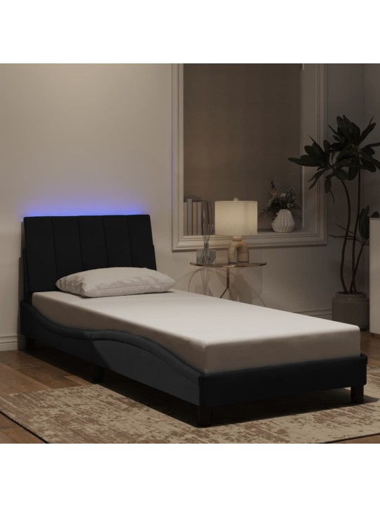 Voodiraam LED-tuledega, must, 80x200 cm, samet