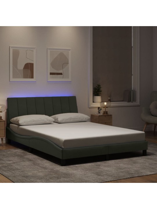 Voodiraam LED-tuledega, helehall, 120 x 200 cm, samet