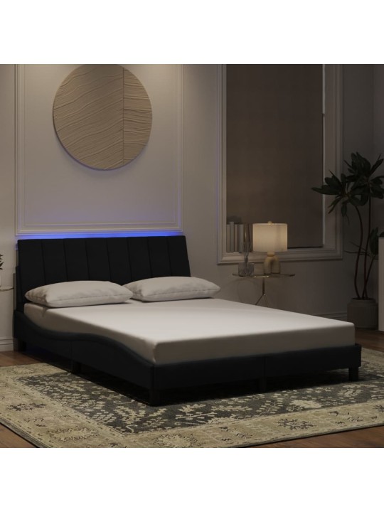 Voodiraam LED-tuledega, must, 140 x 190 cm, samet