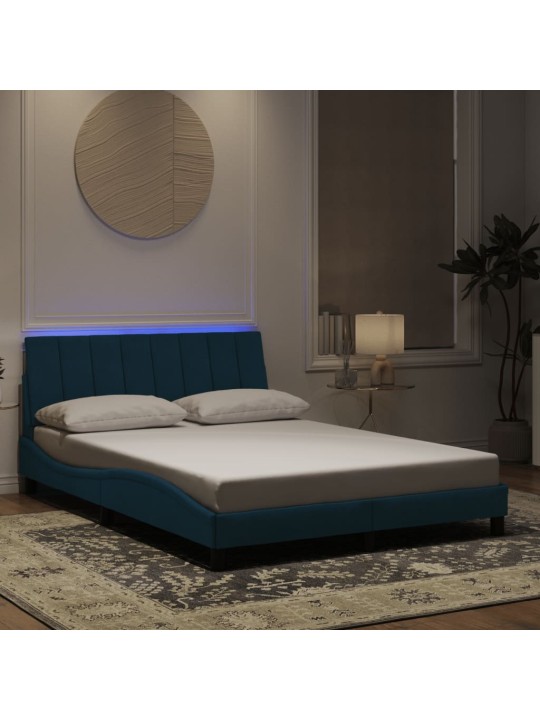 Voodiraam LED-tuledega, sinine, 140x190 cm, samet