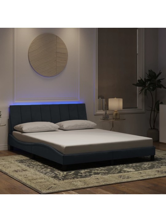 Voodiraam LED-tuledega, tumehall, 160x200 cm, samet