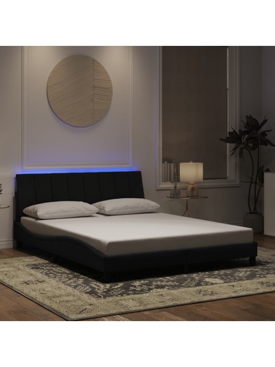 Voodiraam LED-tulega, must, 160 x 200 cm, samet