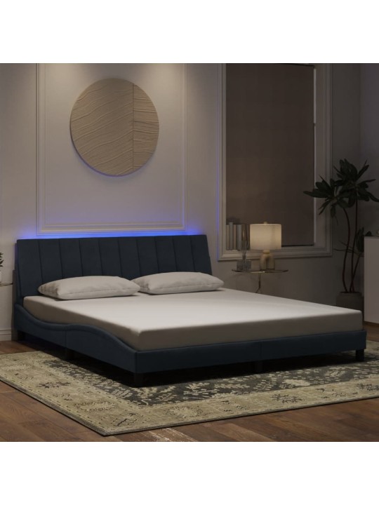 Voodiraam LED-tuledega, tumehall, 180x200 cm, samet