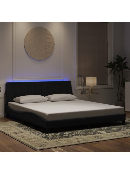 Voodiraam LED-tuledega, must, 180x200 cm, samet