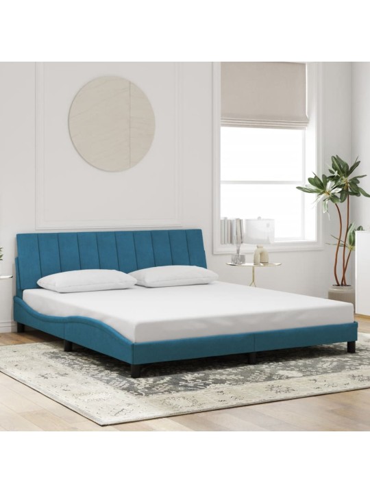 Voodiraam LED-tuledega, sinine, 180x200 cm, samet