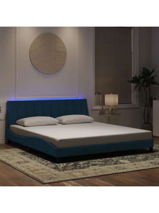 Voodiraam LED-tuledega, sinine, 180x200 cm, samet