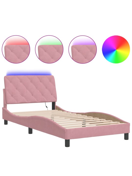 Voodiraam LED-tuledega, roosa, 100x200 cm, samet